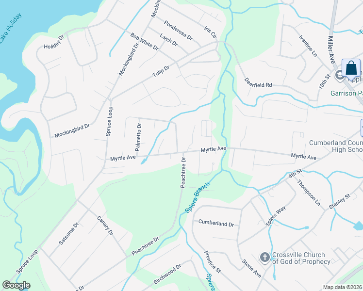 map of restaurants, bars, coffee shops, grocery stores, and more near 68 Rhododendron Circle in Crossville