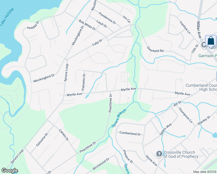 map of restaurants, bars, coffee shops, grocery stores, and more near 32 Rhododendron Circle in Crossville