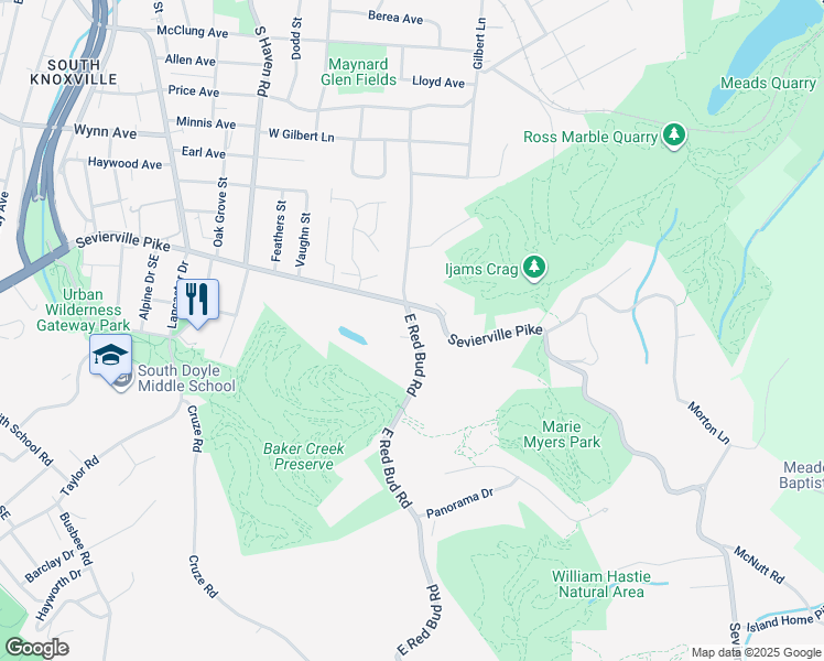 map of restaurants, bars, coffee shops, grocery stores, and more near 4301 Sevierville Pike in Knoxville