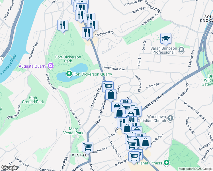 map of restaurants, bars, coffee shops, grocery stores, and more near 113 Wrinkle Avenue in Knoxville