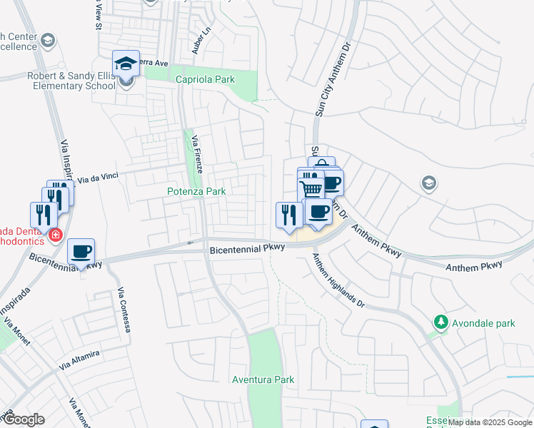 map of restaurants, bars, coffee shops, grocery stores, and more near 2365 Florindo Walk in Henderson