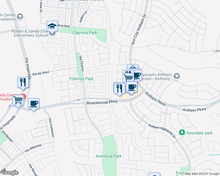 map of restaurants, bars, coffee shops, grocery stores, and more near 2365 Florindo Walk in Henderson