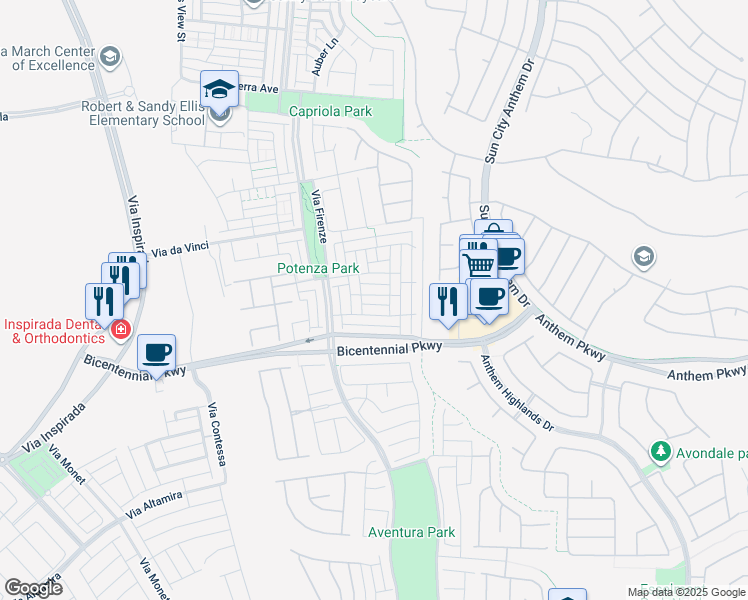 map of restaurants, bars, coffee shops, grocery stores, and more near 3045 Camino Rico Avenue in Henderson