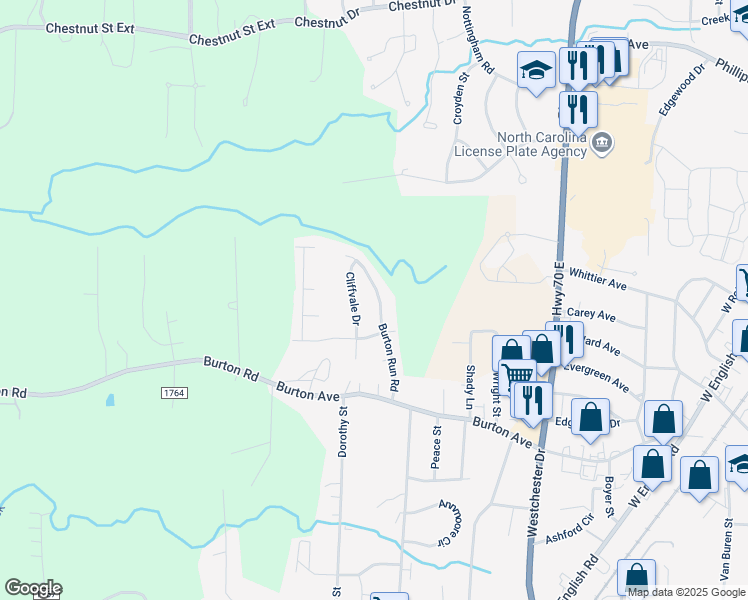 map of restaurants, bars, coffee shops, grocery stores, and more near 2133 Burton Run Road in High Point