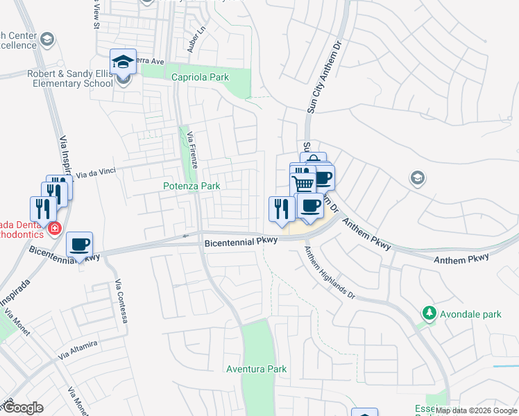 map of restaurants, bars, coffee shops, grocery stores, and more near 2365 Florindo Walk in Henderson