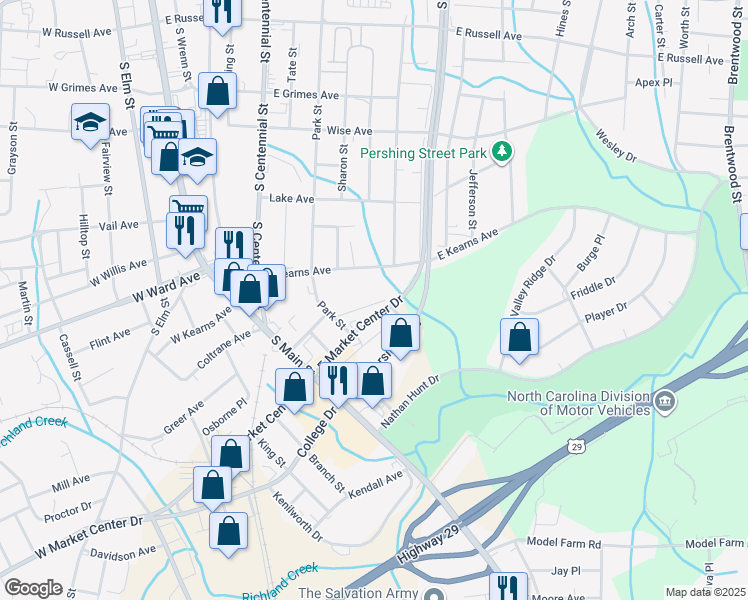map of restaurants, bars, coffee shops, grocery stores, and more near 329 Wheeler Avenue in High Point