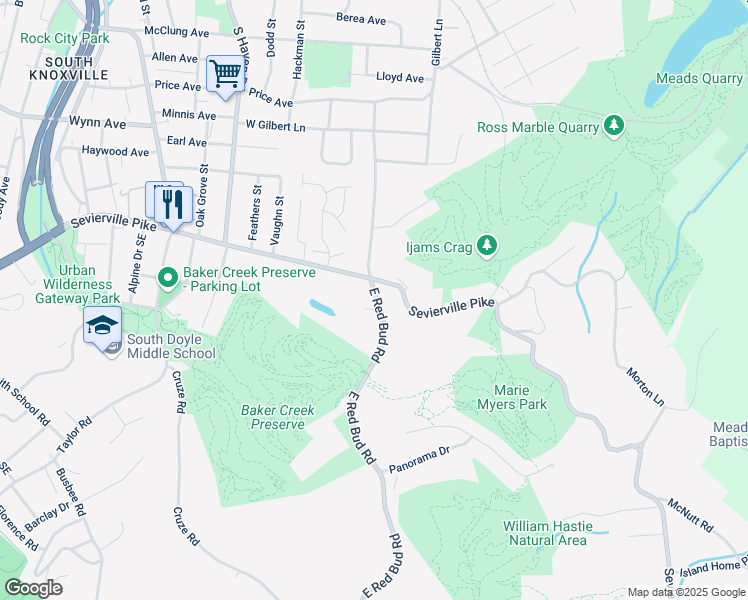 map of restaurants, bars, coffee shops, grocery stores, and more near 4301 Sevierville Pike in Knoxville