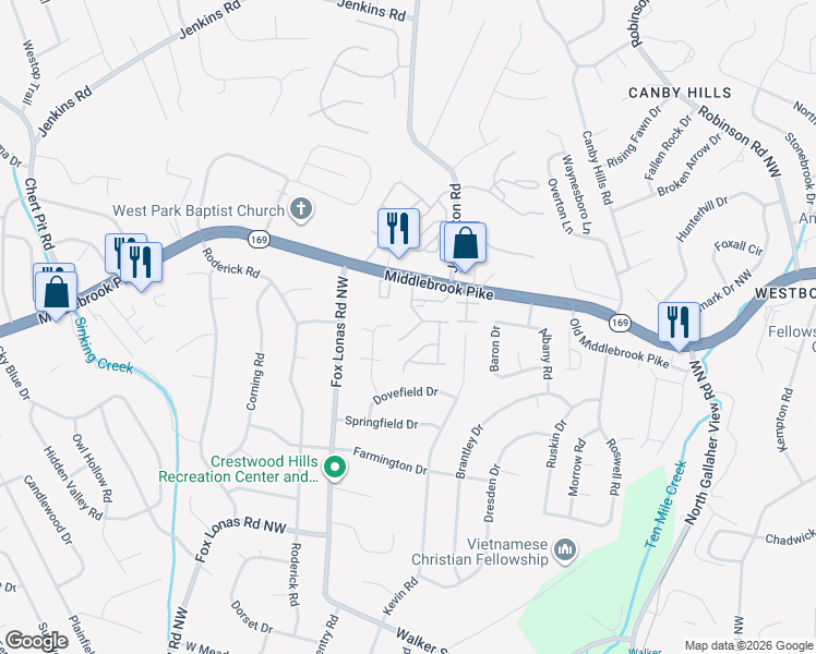 map of restaurants, bars, coffee shops, grocery stores, and more near 1123 Silo Way in Knoxville