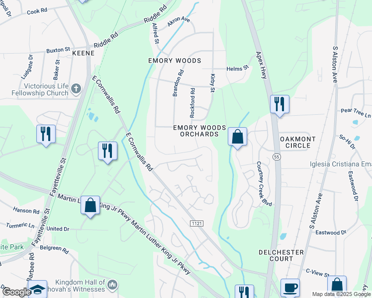 map of restaurants, bars, coffee shops, grocery stores, and more near 514 Jerome Road in Durham