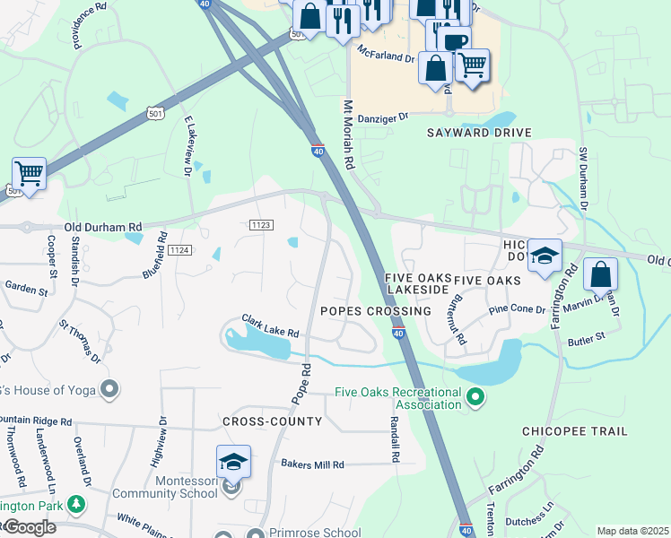 map of restaurants, bars, coffee shops, grocery stores, and more near 6 Tavern Place in Durham