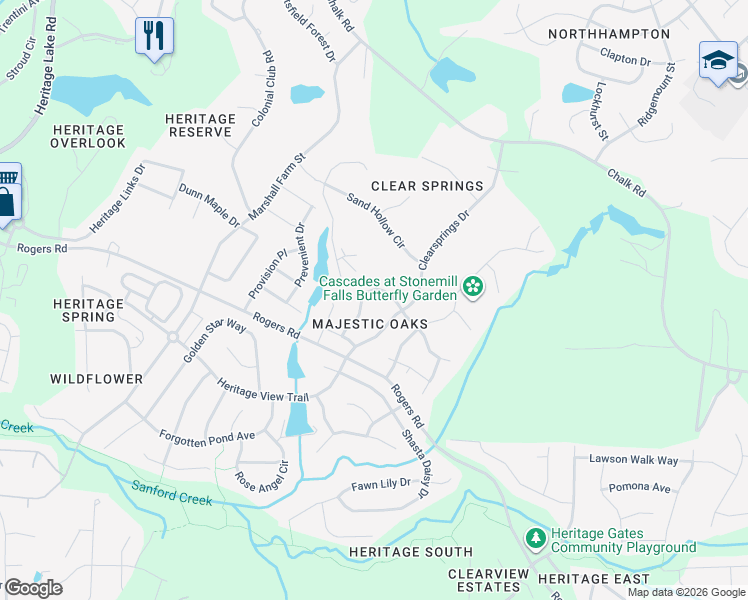 map of restaurants, bars, coffee shops, grocery stores, and more near 4209 Field Oak Drive in Wake Forest