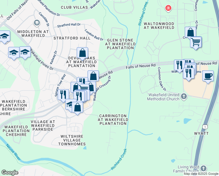 map of restaurants, bars, coffee shops, grocery stores, and more near in Raleigh