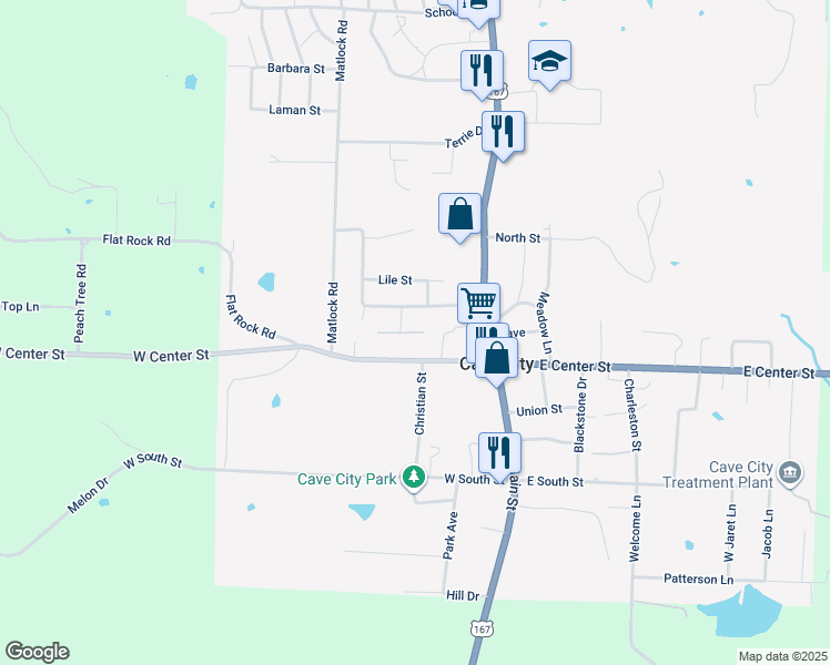 map of restaurants, bars, coffee shops, grocery stores, and more near 145 Christopher Street in Cave City