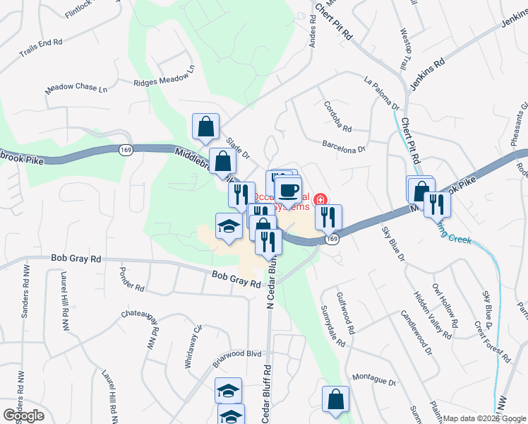map of restaurants, bars, coffee shops, grocery stores, and more near 9209 Middlebrook Pike in Knoxville