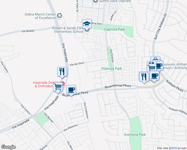 map of restaurants, bars, coffee shops, grocery stores, and more near 2365 Boretto Street in Henderson