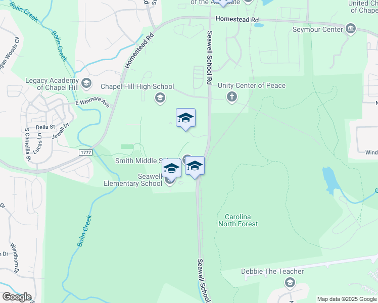 map of restaurants, bars, coffee shops, grocery stores, and more near 9201 Seawell School Road in Chapel Hill