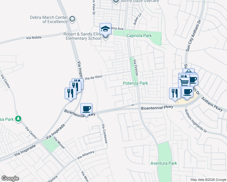 map of restaurants, bars, coffee shops, grocery stores, and more near 2365 Boretto Street in Henderson