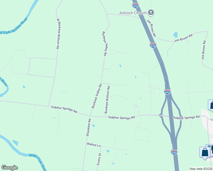 map of restaurants, bars, coffee shops, grocery stores, and more near 6257 Buckeye Bottom Road in Murfreesboro