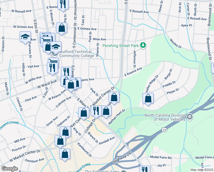 map of restaurants, bars, coffee shops, grocery stores, and more near 329 Wheeler Avenue in High Point