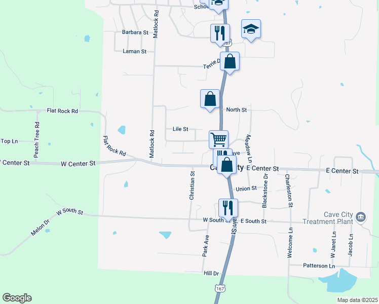 map of restaurants, bars, coffee shops, grocery stores, and more near 145 Christopher Street in Cave City