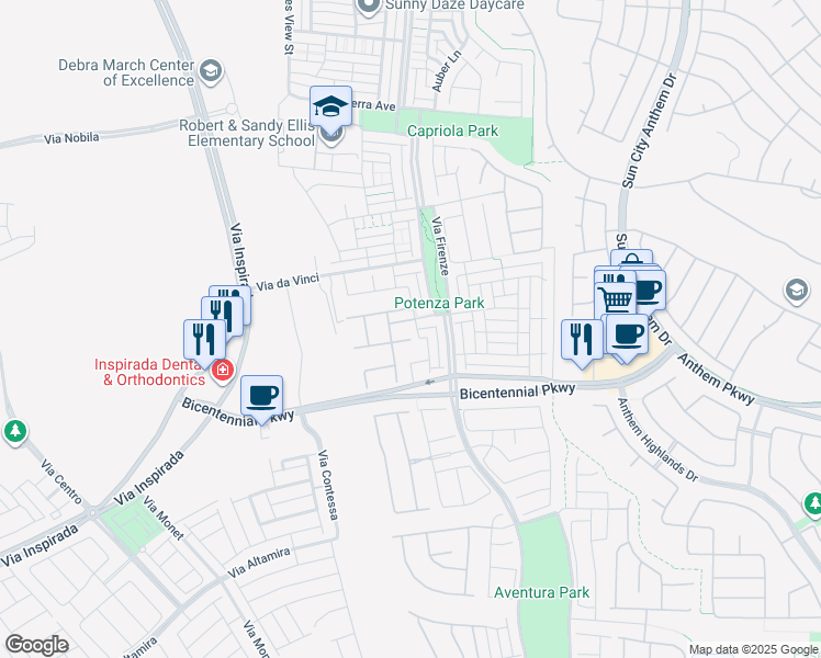 map of restaurants, bars, coffee shops, grocery stores, and more near 3120 Dalmazia Avenue in Henderson