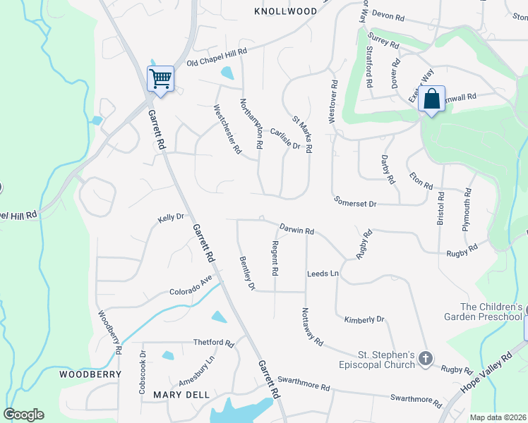 map of restaurants, bars, coffee shops, grocery stores, and more near 4051 Saint Marks Road in Durham