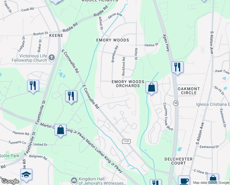 map of restaurants, bars, coffee shops, grocery stores, and more near 6 Premier Court in Durham