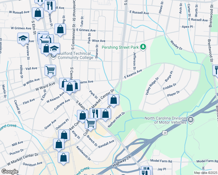 map of restaurants, bars, coffee shops, grocery stores, and more near 329 Wheeler Avenue in High Point
