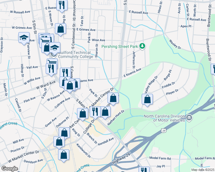 map of restaurants, bars, coffee shops, grocery stores, and more near 329 Wheeler Avenue in High Point