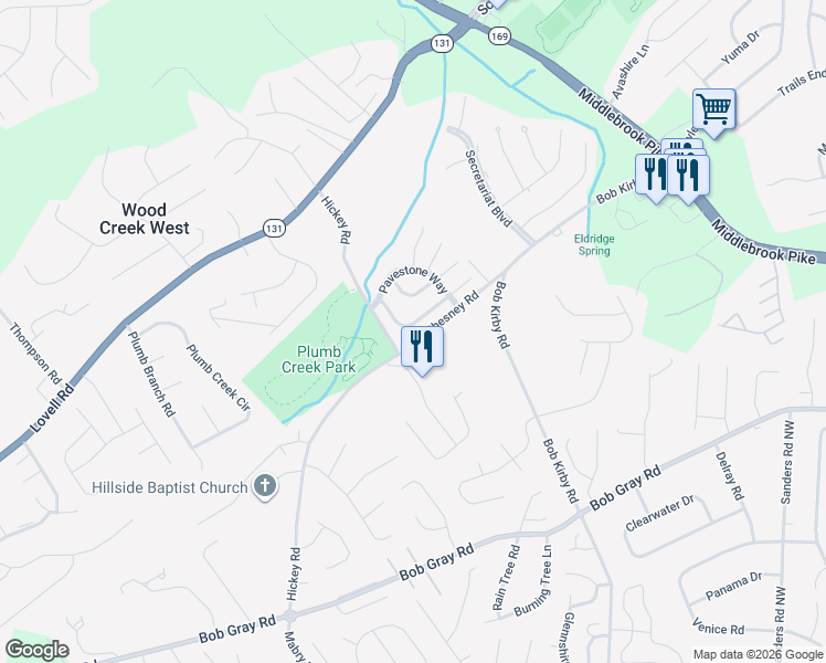 map of restaurants, bars, coffee shops, grocery stores, and more near 10056 Gate Post Way in Knoxville