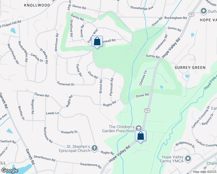 map of restaurants, bars, coffee shops, grocery stores, and more near 3929 Plymouth Road in Durham
