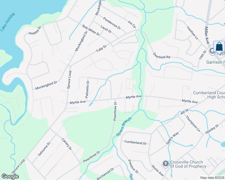 map of restaurants, bars, coffee shops, grocery stores, and more near 68 Rhododendron Circle in Crossville