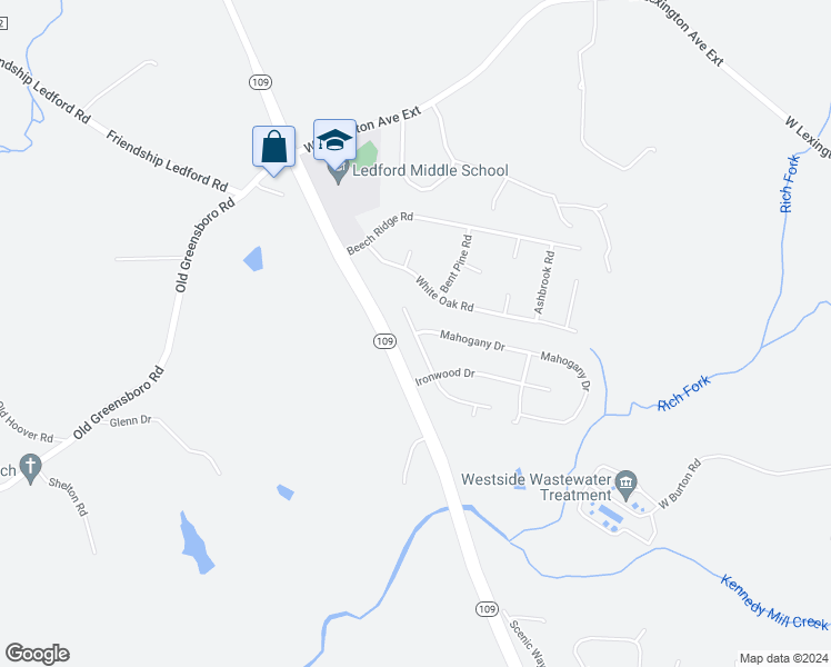 map of restaurants, bars, coffee shops, grocery stores, and more near North Honey Locust Drive in Thomasville