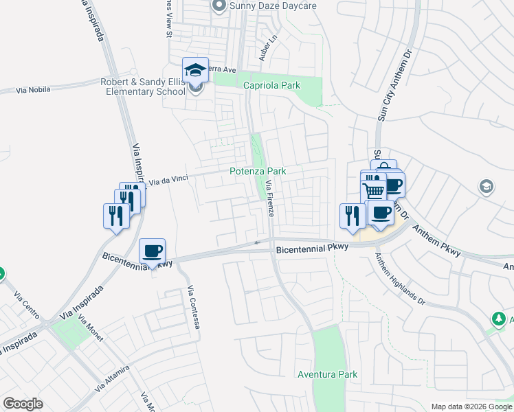 map of restaurants, bars, coffee shops, grocery stores, and more near 3120 Dalmazia Avenue in Henderson
