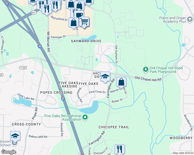 map of restaurants, bars, coffee shops, grocery stores, and more near in Durham