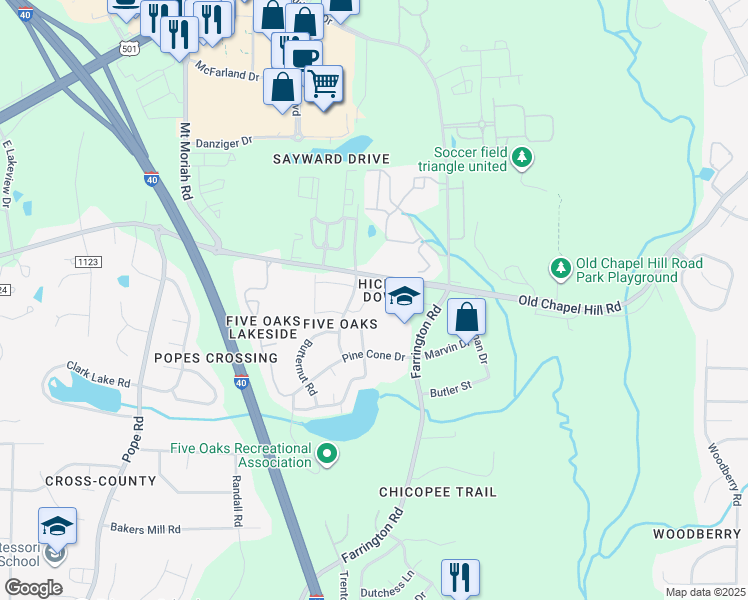 map of restaurants, bars, coffee shops, grocery stores, and more near in Durham