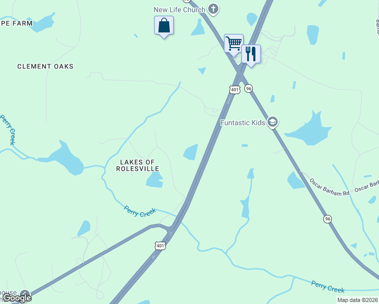 map of restaurants, bars, coffee shops, grocery stores, and more near 11645 Louisburg Road in Wake Forest