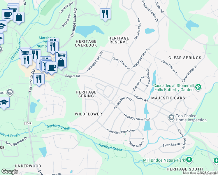 map of restaurants, bars, coffee shops, grocery stores, and more near 1131 Willowgrass Lane in Wake Forest