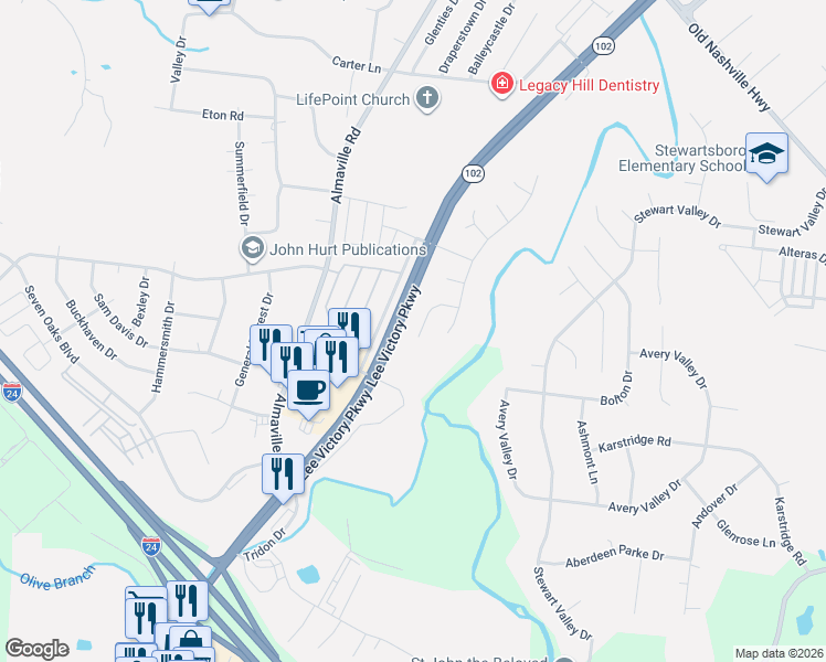 map of restaurants, bars, coffee shops, grocery stores, and more near 926 Grand Oak Drive in Smyrna