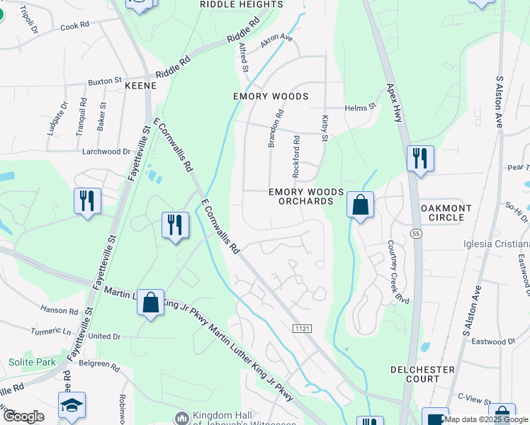 map of restaurants, bars, coffee shops, grocery stores, and more near 9 Premier Court in Durham