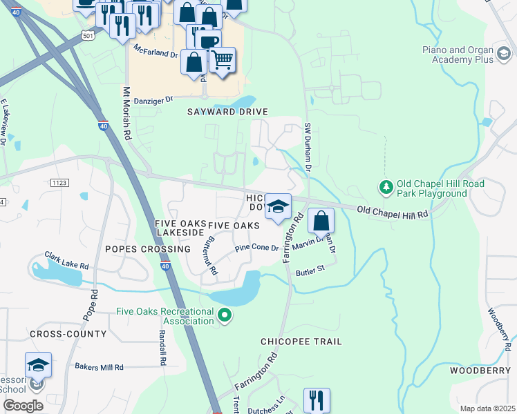 map of restaurants, bars, coffee shops, grocery stores, and more near in Durham