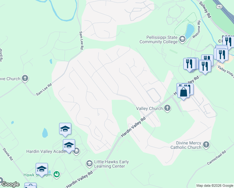 map of restaurants, bars, coffee shops, grocery stores, and more near 2529 Windjammer Lane in Knoxville