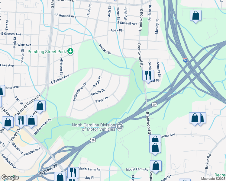 map of restaurants, bars, coffee shops, grocery stores, and more near 503 Player Drive in High Point