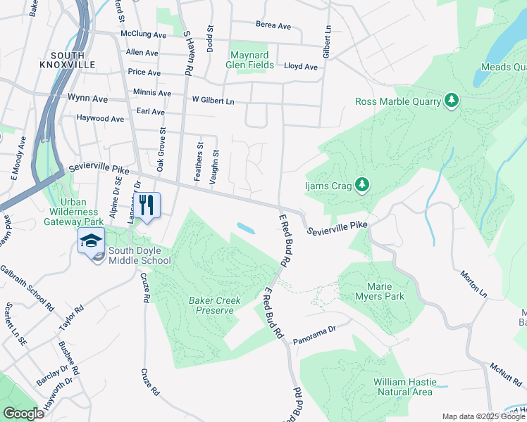 map of restaurants, bars, coffee shops, grocery stores, and more near 4227 Sevierville Pike in Knoxville