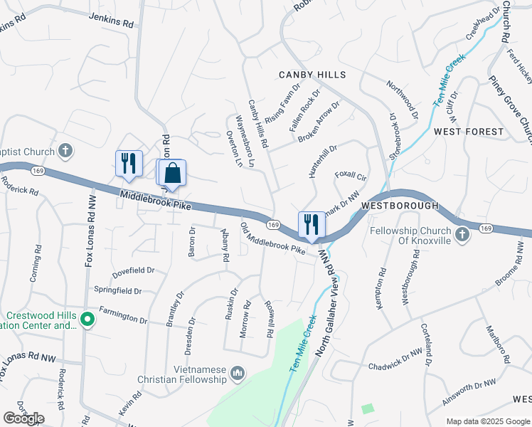 map of restaurants, bars, coffee shops, grocery stores, and more near 8516 Constance Way in Knoxville