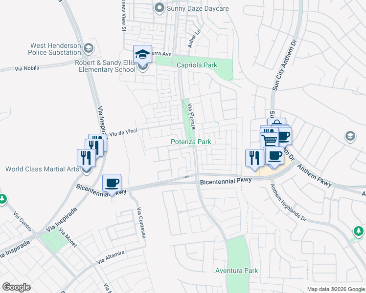 map of restaurants, bars, coffee shops, grocery stores, and more near 3114 Paladi Avenue in Henderson