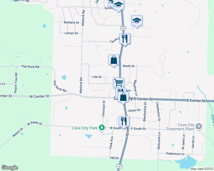 map of restaurants, bars, coffee shops, grocery stores, and more near 145 Christopher Street in Cave City