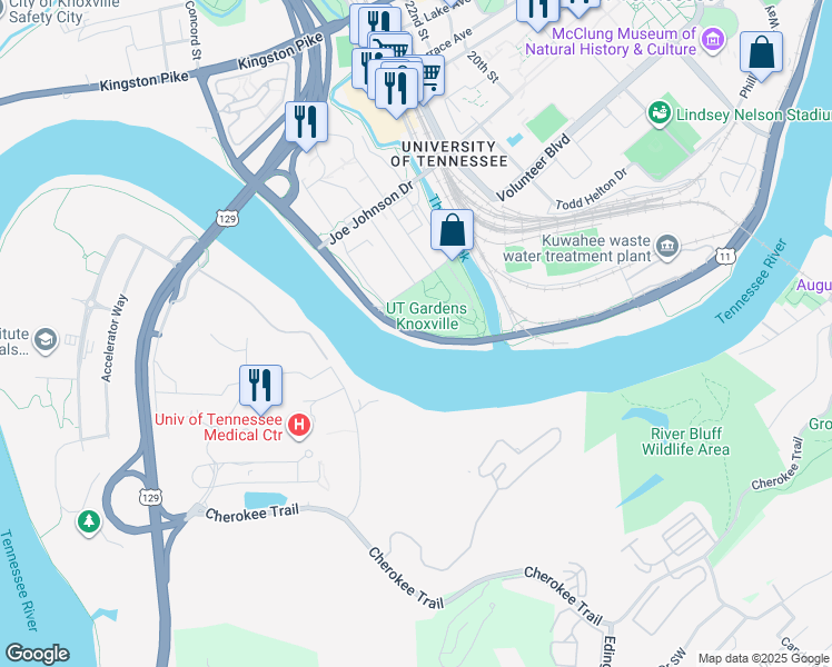 map of restaurants, bars, coffee shops, grocery stores, and more near in Knoxville