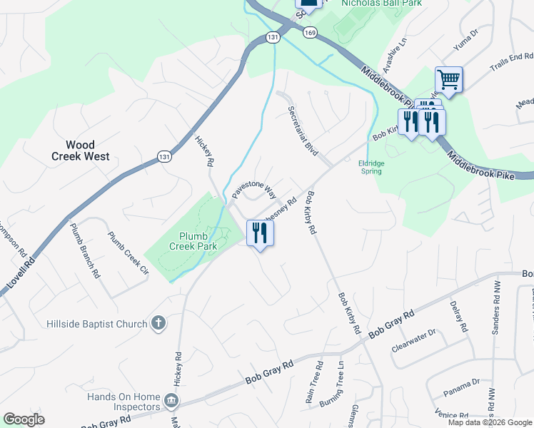 map of restaurants, bars, coffee shops, grocery stores, and more near 10024 Gate Post Way in Knoxville