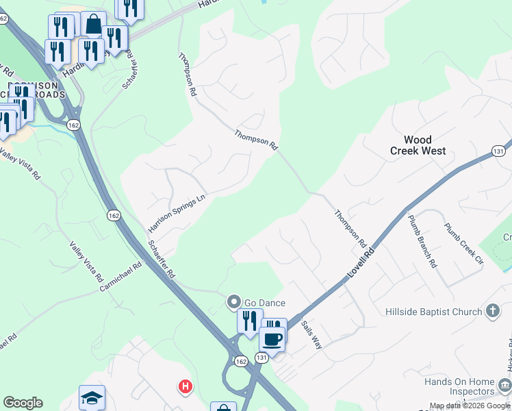 map of restaurants, bars, coffee shops, grocery stores, and more near 2013 Thompson Road in Knoxville